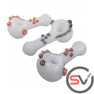 WHITE GLASS HAND PIPE WITH TENTACLE 5inch 3CT/PK
